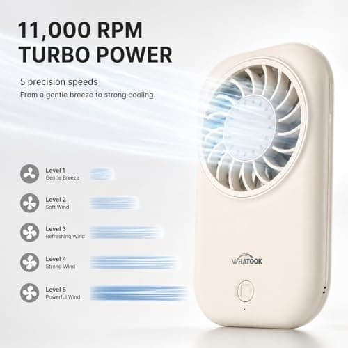 WHATOOK Mini Handheld Turbo Fan: 0.59in Ultra-Slim & 0.12lbs Light Pocket Fan, 11000 RPM Power, USB-C Rechargeable Portable Small Personal Hand Fan for Travel Essentials, Outdoor, Gift, White — view 3