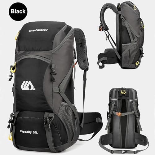 Ezmina 50L Hiking Backpack Waterproof Camping Backpack Hiking Daypack Travelling Backpack for Men and Women Large Rucksack for Climbing Travel Touring Skiing Trekking Outdoor Sport — view 3
