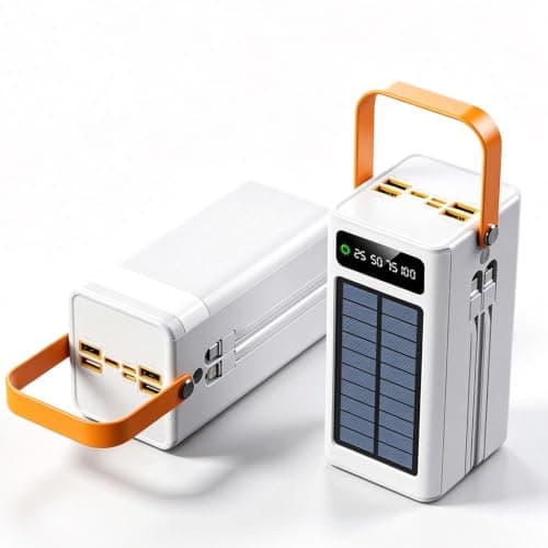 50000mAh Solar Power Bank with Built-in Charging Cable, Portable Fast Charger with USB and Type-C Ports, High Capacity Battery Pack for Phone, Laptop, Camping, Travel and Outdoor Use