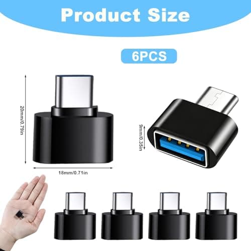 USB-C to USB Adapter 6Pcs, USB Type-C to USB-A Adapter, High-Speed Data Transfer, Compatible with Samsung Galaxy Type-C Smartphones and Tablets, Black — view 2