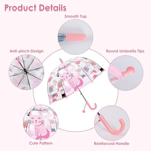 Decalsweet Kids Bubble Umbrella Clear Dome, Opening Stick Umbrella Cat — view 3