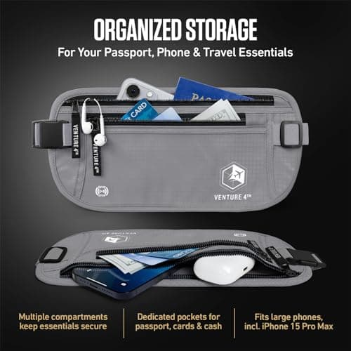 Venture 4TH Travel Money Belt - Keeps Your Cash Safe When Travelling - Hidden Waist Passport Holder with RFID Blocking Technology is Designed for Superior Anti-Theft Protection and Comfort (Silver) — view 6
