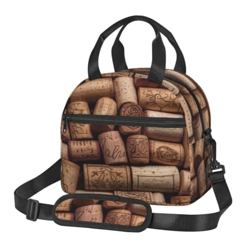 MKNAZ Wine Cork Printed Insulated Lunch Bag, Reusable Cooler Tote Lightweight Waterproof Lunch Tote Bag for Work, School, Travel & Outdoor Activities