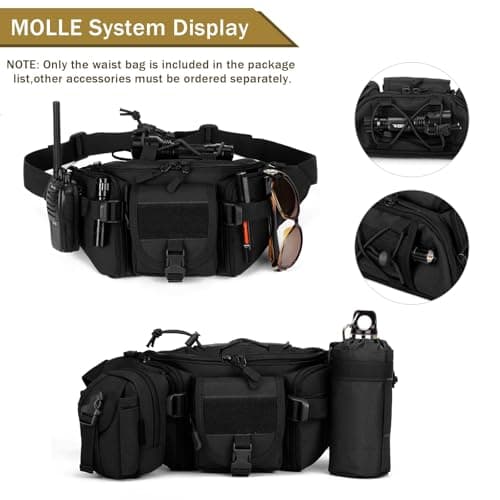Huntvp Tactical Waist Bag Military Waist Pack Molle Bumbag Belt Pack Fanny Pack Bum Bag for Men Outdoors Walking Running Daily Use Camping Trekking(Black-l) — view 5