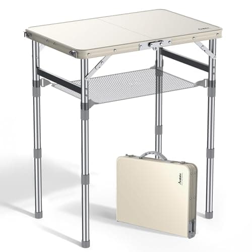 Anbte 2ft Small Folding Camping Table, Waterproof Plastic Tabletop, 58x40cm