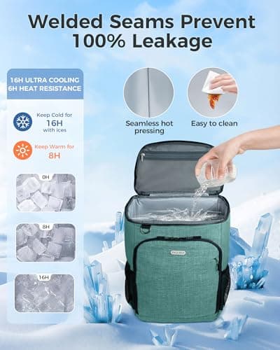 BAGLHER Cooler Backpack 30 Cans - Insulated Leakproof Waterproof Backpack Cooler, Lightweight Portable for Camping, Beach, Hiking, Green — view 3