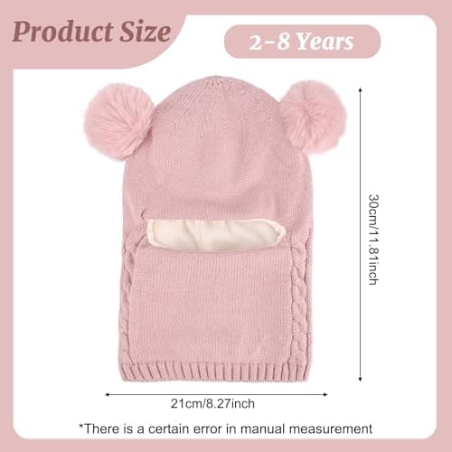 HZHSGLY Kids Winter Hat, Toddler Warm Earflap Balaclava Beanie Pink — view 2