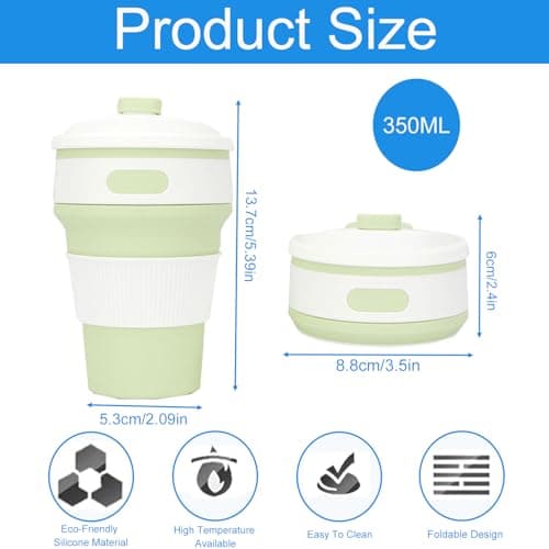 2 Pack Collapsible Cup,Travel Mugs For Hot Drinks,Reusable Travel Cup,Collapsible Coffee Cup With Lid,Collapsible Cups For Travel,Foldable Cup For Picnic,Hiking,Camping, Travel,Office(1Grey+1Blue) — view 2