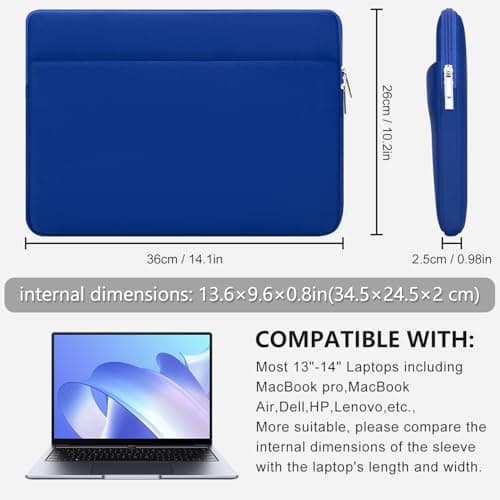 HEDUGO Laptop Sleeve Bag Compatible with 13 to 14 inches MacBook Air/Pro Chromebook Notebook Portable Case with Front Pocket Padded Computer Pouch Cover Protective for 13” to 14” Laptop,Blue — view 5