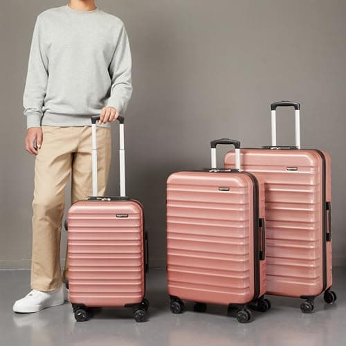Amazon Basics Hard Shell Luggage Set (Small + Medium + Large) - Expandable ABS Travel Luggage with 4 Double Spinner Wheels - Scratch Resistant and Lightweight Construction - Rose Gold — view 5