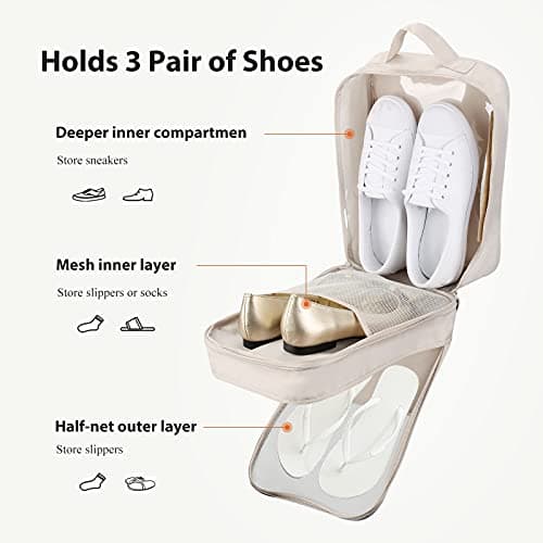 Hezelf Shoe Bag Holds 3 Pair of Shoes, Portable Shoe Storage Pouch for Travel and Daily Use, Travel Suitcase Shoe Organizer,Travel Accessories Essentials, Waterproof, Beige-L, Travel and Daily Use — view 3