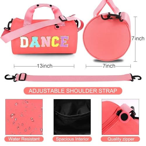 Dance Ballet Bag for Girls Sport Gym Duffle Bags Overnight Travel Bags Fun Dance Workout Duffel Bag Toddler Kid Cute Bag for Dancers, Girls, Teens, Student Athletes, Watermelon Red, 13 x 7 x 7 inches — view 2
