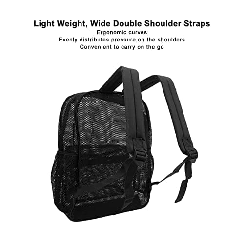 Ycauty Mesh Backpack - Heavy Duty Lightweight Large Capacity Washable See Through for Swimming Beach Sports (Black) — view 3