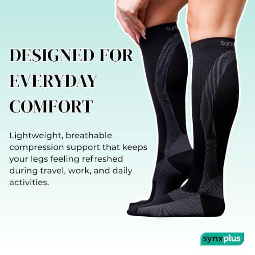 SynxBody Flight Compression Socks for Women & Men (Class 2) - These Flight Socks Help Prevent Deep Vein Thrombosis (DVT) During and After Flight (Black, Medium) — view 6
