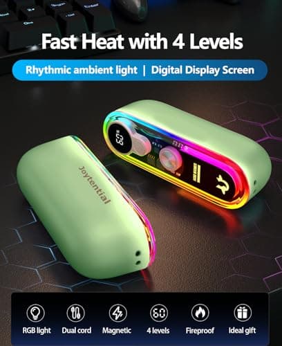 Joytential Magnetic Hand Warmers Rechargeable, 2 in 1 Electric Handwarmer, Portable USB Hand Warmers, 4 Heat Settings, Handwarmers Gifts for Gaming Outdoor Travel Camping, Green — view 2