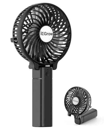 iEGrow Handheld Fan, Portable USB Mini Travel Fan with 2000mAh Rechargeable Battery, 3 Speeds Desk Fan for Home, Office and Travel-Black