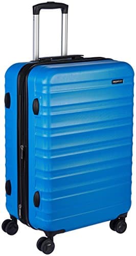 Amazon Basics Hard Shell Medium Suitcase - Expandable ABS Travel Luggage with 4 Double Spinner Wheels - Scratch Resistant and Lightweight Construction - 68 x 45.1 x 28.6cm - Light Blue