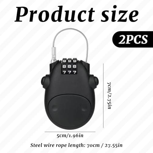 2 Pcs Ski Cable Lock, 75cm Retractable Small Bike Lock, Multipurpose Snowboard Combination Locks for Luggage, Helmets, Suitcases, Bike, Snowboard — view 2