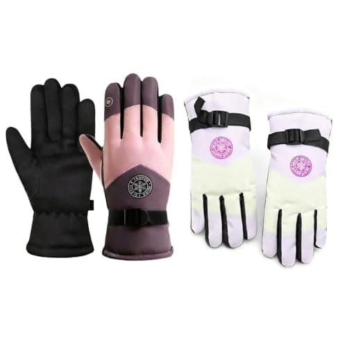 BSITSSS 2 PCS Thermal Gloves Winter, Ski Gloves Touchscreen Windproof, Pink Purple Anti-Slip Ski Mittens for Skiing Snowboarding Running Cycling Hiking Snow Outdoor Sports