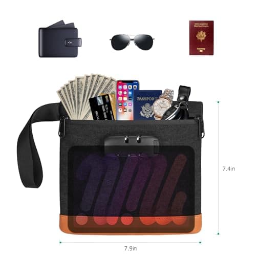 ORIA Lockable Money Bag, PU Leather Travel Pouch, Black — view 6