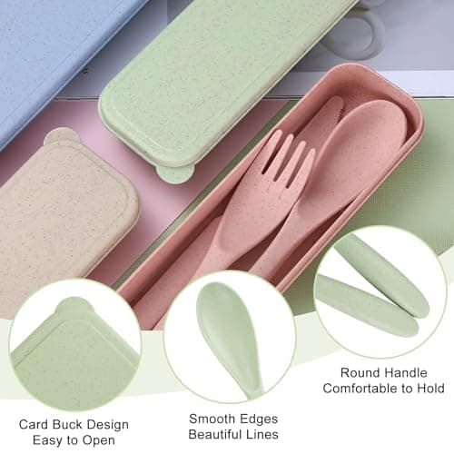 Jiayaus Travel Cutlery Set for 12, Reusable Plastic Forks Spoons Knife Set — view 3
