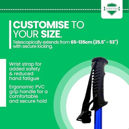 ADEPTNA 1 Pair Premium Telescopic Hiking Poles - Lightweight and Durable Aluminium Alloy Construction for Ultimate Outdoor Performance or general walking - Adjustable Height 65cm - 135cm — view 2