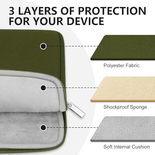 HEDUGO Laptop Sleeve Bag Compatible with 15.6 inches HP Acer Asus Lenovo Notebook with Zipper Accessory Pocket Padded Computer Pouch Cover Shockproof Protective for 15.6” Laptop,Army Green — view 5