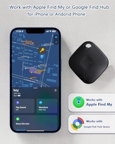 Yipoyilo Dual System Air Tracker Tag, Bluetooth Tracker Work with Apple Find My and Google Find Hub for iPhone iOS Android, Item Tracker for Luggage Key Bags etc 4 Pack Pure Black — view 2
