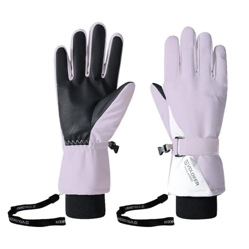 Andiker Thermal Ski Gloves for Men Women, Windproof Waterproof Winter Gloves with Anti-loss Buckle, Lanyard and Wrist Straps, Touch Screen Glove for Skiing Cycling Hiking (Purple, M)