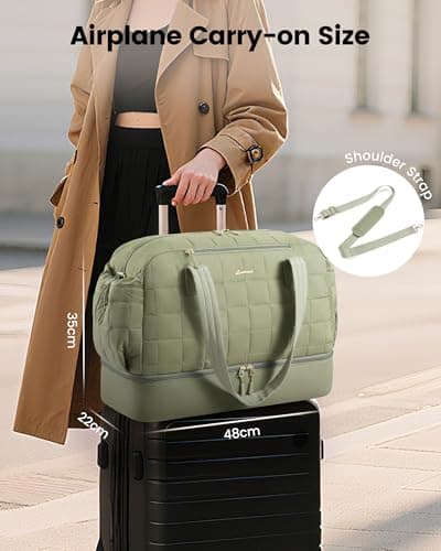 LOVEVOOK Travel Bags for Women, Lightweight Puffer Weekend Maternity Hospital Overnight Holdall Duffel Bags, Gym Bag with Shoe Compartment & Wet Pocket, Carry On Hand Luggage for Flight Sports, Green — view 2