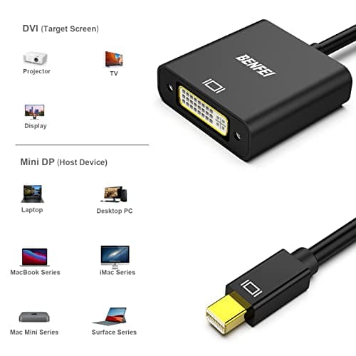 BENFEI Mini DisplayPort to DVI 2 Pack, Gold-Plated Mini DP (Thunderbolt 2 Compatible) to DVI Adapter Compatible with MacBook Air/Pro, Microsoft Surface Pro/Dock, Monitor, Projector and More — view 6