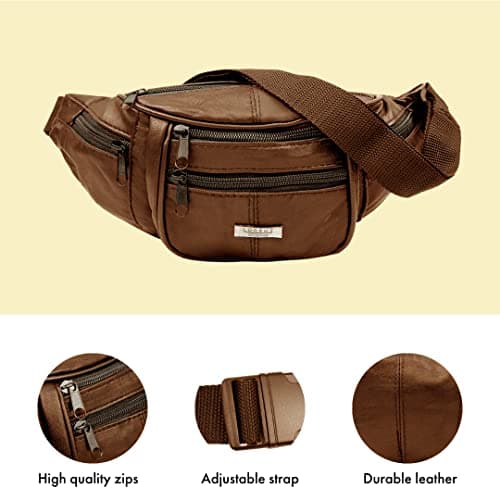 Woodland Leathers Genuine Leather Bum Bag Belt Bag for Women and Men, Brown — view 3