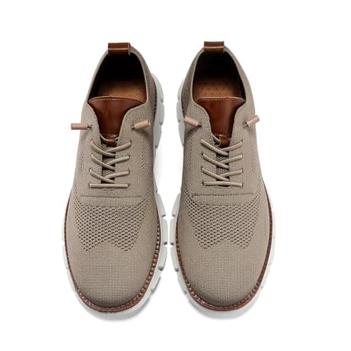 Wearbreeze Men’s Business Casual Oxford Sneakers – Lightweight Lace-Up Dress Shoes for Work, Travel & Daily Commute, Khaki, 14.5 — view 3
