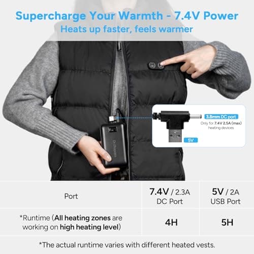 DR.PREPARE 16000mAh Battery Pack with 7.4V DC (3.8mm) & 5V USB Output for Heated Vest, Faster-Charging Power Bank with Type C In/Output, Portable Compact Battery for Eye Mask, iPhone, iPad, Desk Fan — view 2