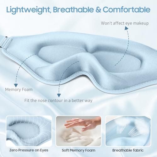 BeHoomi Sleep Mask, Premium Eye Mask for Sleeping, Total Blackout, Superior Soft Comfort, Upgraded 3D Ergonomic Designed Sleeping Mask for Home, Office, Travel, Meditation, Sky Blue — view 4