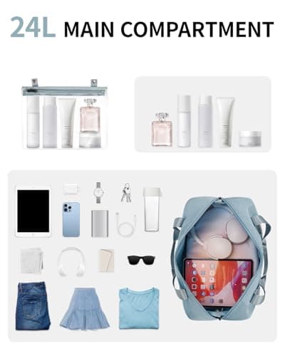 ECOHUB Ryanair Cabin Bags 40x30x20, 24L Underseat Hand Luggage Bag, Foldable Carry On Bag with Removable Wet Pocket, Water-Resistant Overnight Hospital Weekend Bag for Women, Grey (Patent Pending) — view 5