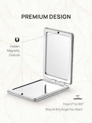 OMIRO Compact Mirror with 1x/3x Magnification, 2-Sided with PU Leather, Pocket Mirror for Wallet, Travel, Gift (Glitter Silver) — view 5