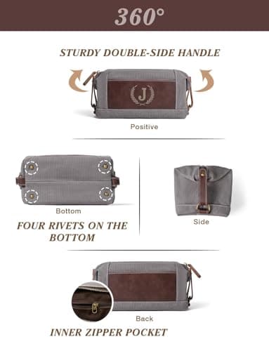 Aganmi Personalized Travel Toiletry Bag Canvas Leather Splicing Dopp Kit, Custom Laser Engraved Initials for Men Husband Father Graduation Groomsmen Gift, Shaving Organizer Pouch B — view 3