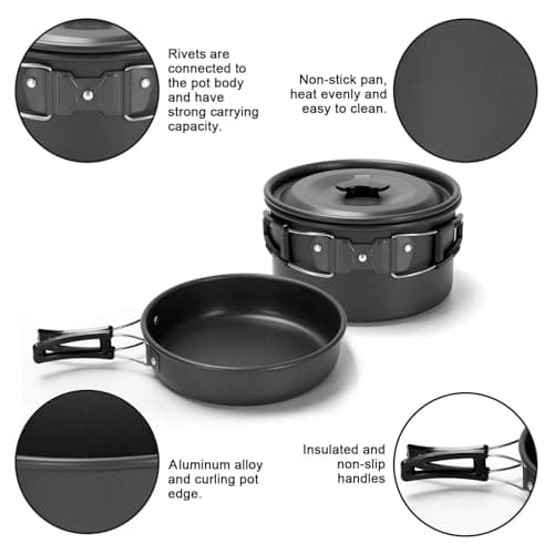 22PCS Camping Cookware Set, Portable Outdoor Cooking Pot and Pans Set with Teapot Nonstick Lightweight Camping Cookware Kit, for Hiking Backpacking 2-3 Person — view 2