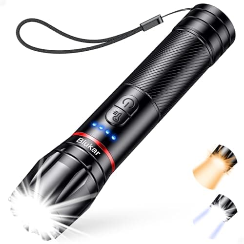 Blukar LED Torch Rechargeable, 2000L Super Bright Flashlight with 2 Colors