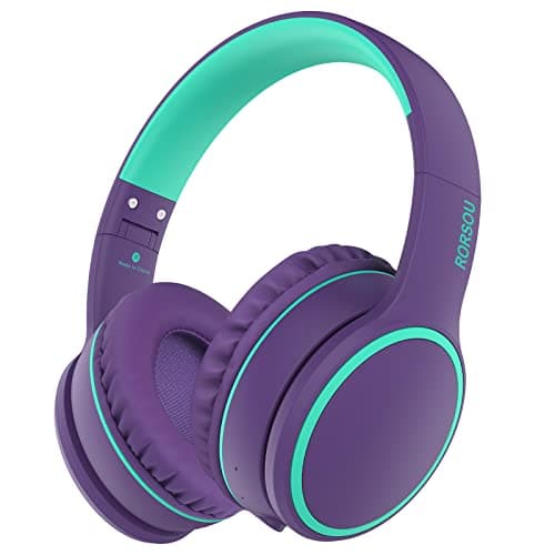 RORSOU B10 Bluetooth Headphones Over Ear, 2 EQ Music Modes(Normal/Bass) and 50H Playtime Wireless Headphones with Mic, Lightweight Folding HiFi Stereo Headset for iPad/Travel/Tablet/PC/Home Purple