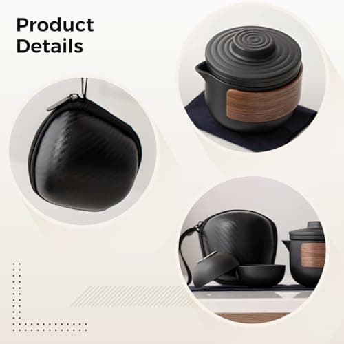 YOFAPA 4 PCS Portable Travel Tea Set, Mini Kung Fu Tea Pot and Cups with Black Carry Case, Compact Ceramic Tea Pot Kit for Outdoor Camping, Office Tea Breaks, Afternoon Tea — view 3