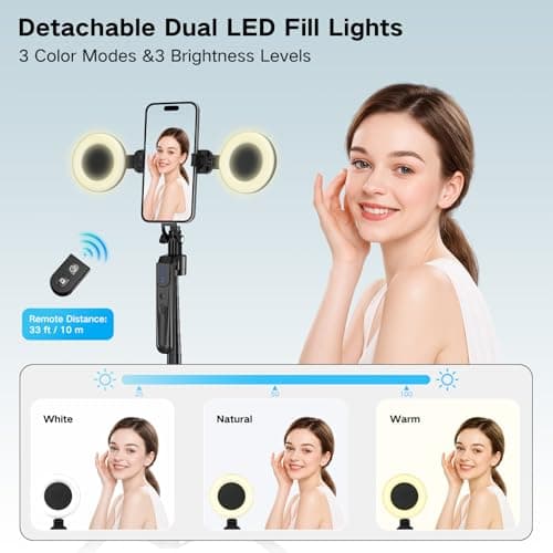 Vlogging Kit for iPhone,180CM Phone Tripod with Light and Microphone — view 4