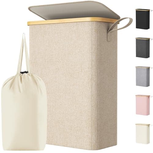 Lifewit 50L Slim Laundry Basket with Lid, Narrow, Removable Bag, Beige