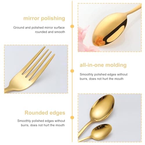 4Pcs Gold Cutlery Set with Travel Pouch, Knife and Fork Spoo Sets — view 3