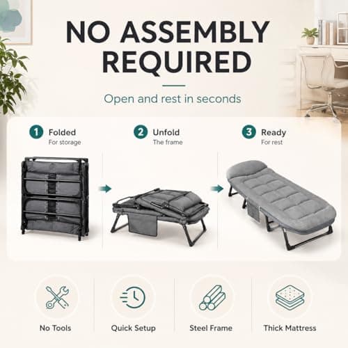 diceevil 6-Position Adjustable Folding Camp Beds for Adults with Cushion,Portable Tent Comfortable Travel Camp Beds,78.7 * 26" Extra Wide,for Home Office Camping,Supports 660 lbs — view 2