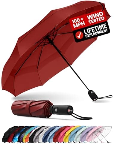 Repel Windproof Travel Umbrella - Compact & Withstands Winds up to 100MPH, Strongest Premium Auto Folding Umbrella for Rain and Sun - Durable, Light & Portable for Women & Men, Fits Backpack & Cars