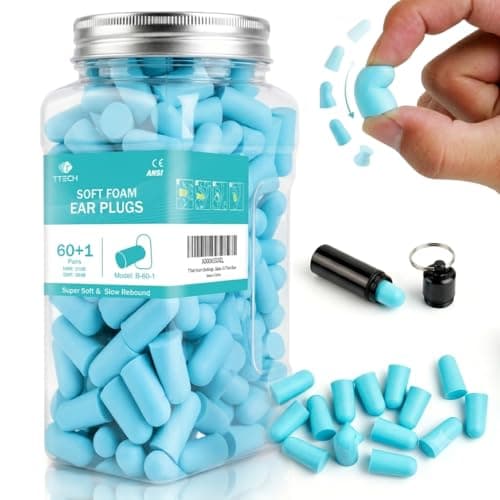 TTech Foam Earplugs for Sleeping 38dB Noise Cancelling, Ultra Soft Comfortable Ear Plugs for Study, Travel & Loud Noise, Reusable Hearing Protection with Case, 60 Pairs Blue, 120 Count
