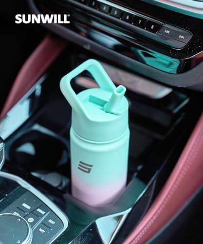 SUNWILL Stainless Steel Water Bottle with Straw, 650ml Insulated Water Bottle Metal, Leakproof Water Flask for Gym & Travel, Gradiant Mint Sakura — view 5