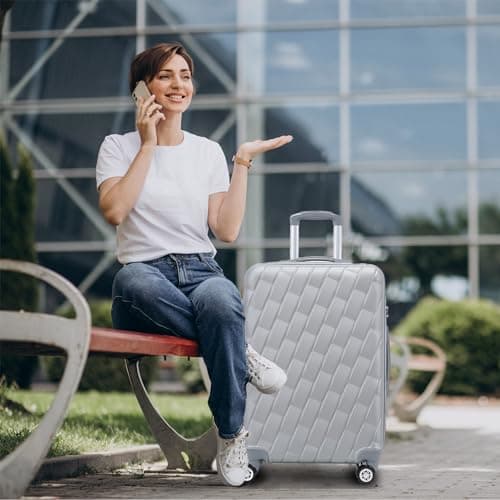 RMW Cabin Suitcase Hard Shell | Lightweight | 4 Dual Spinner Wheels | Trolley Cabin Bag | 20" Carry On Suitcase Luggage | Combination Lock | (Silver) — view 2